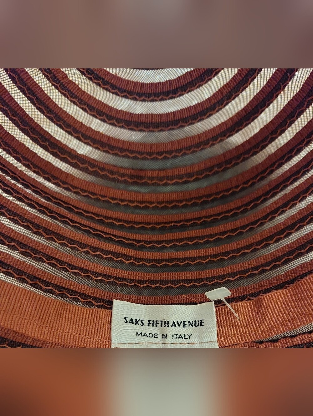Saks Fifth Avenue Striped Wide-Brim Sun Hat in Rust and Black - Picture 6 of 8